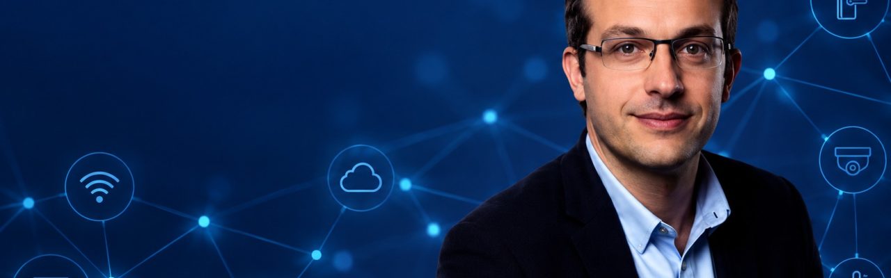 Thomas Gayet with an illustration of connected-device cyber risk